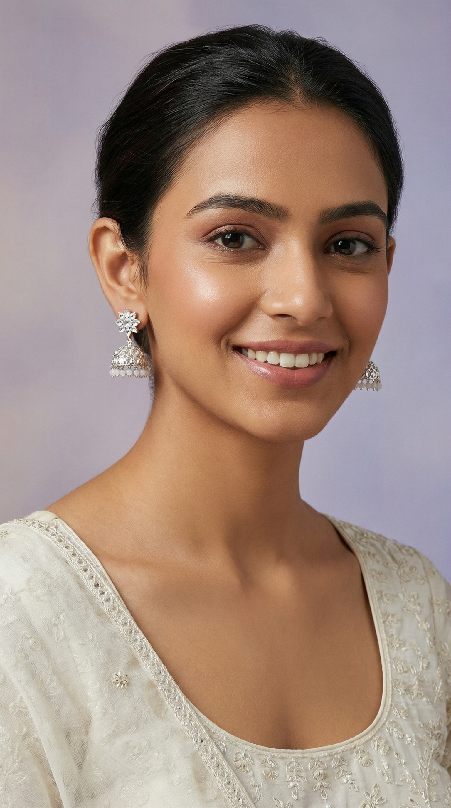 Silver Zircon Crystal Droplets Jumki Earrings