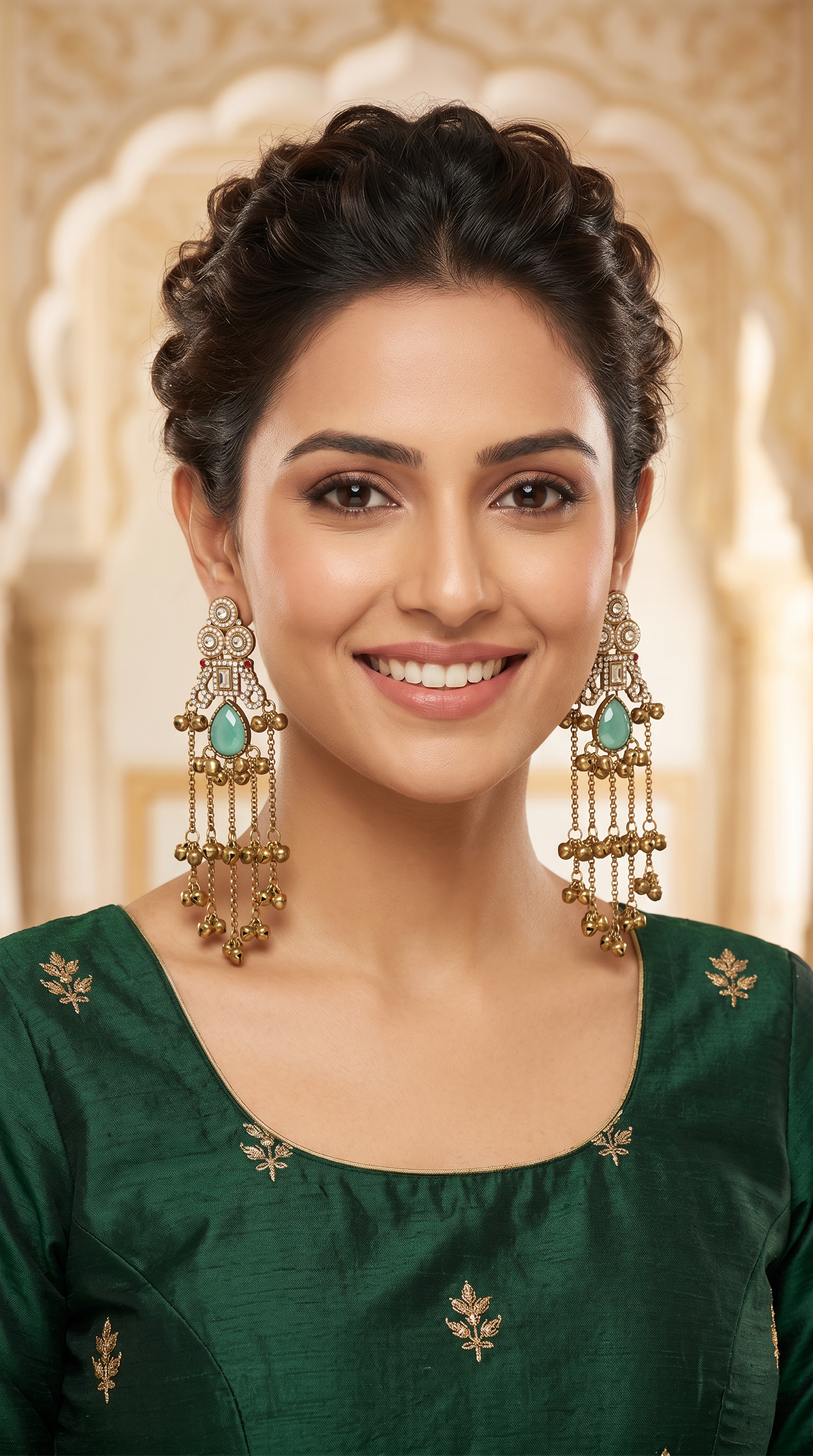 Sea Green Diamonte Kashmirir Earrings