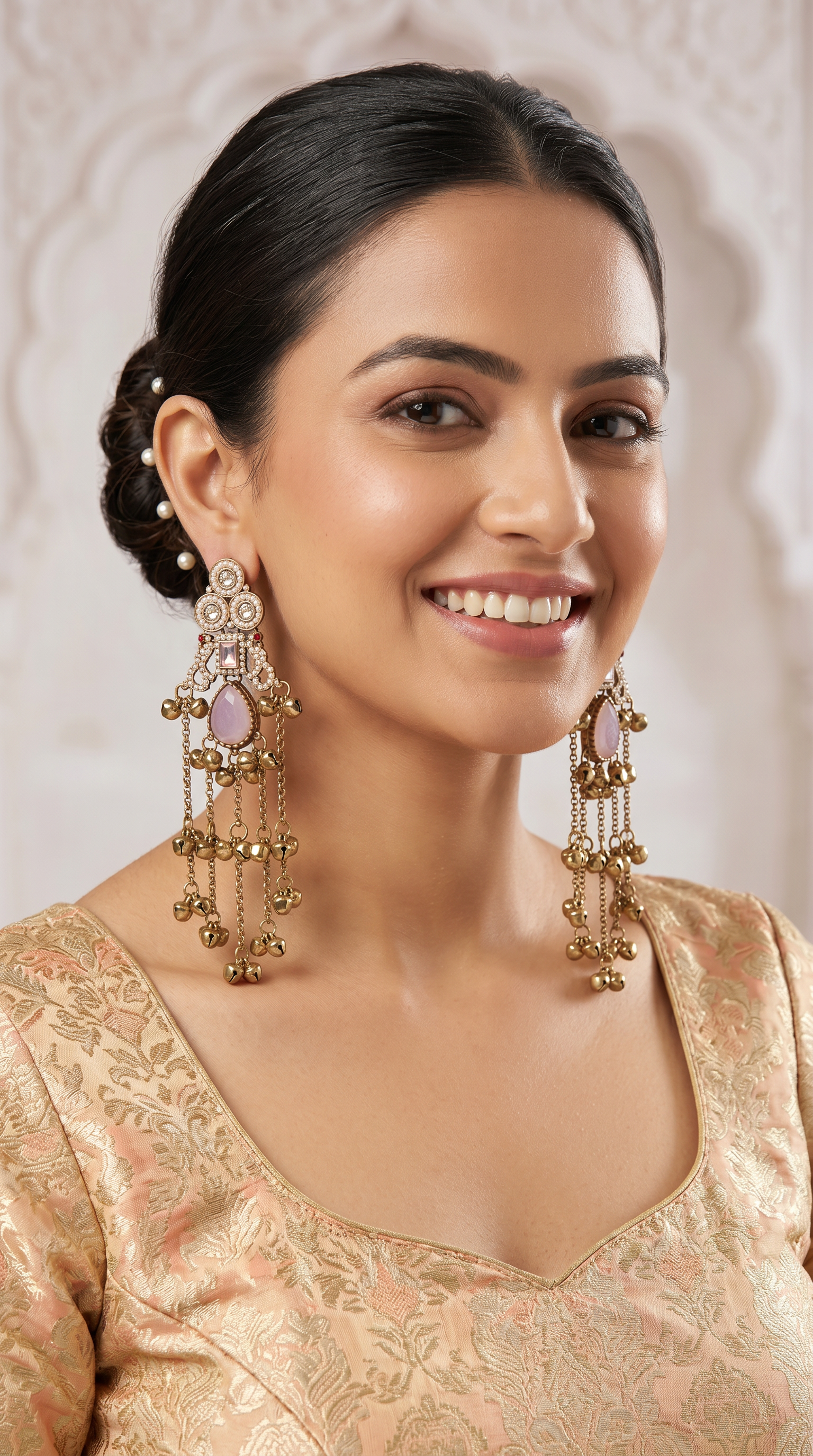 Baby Pink Diamonte Kashmiri Earrings