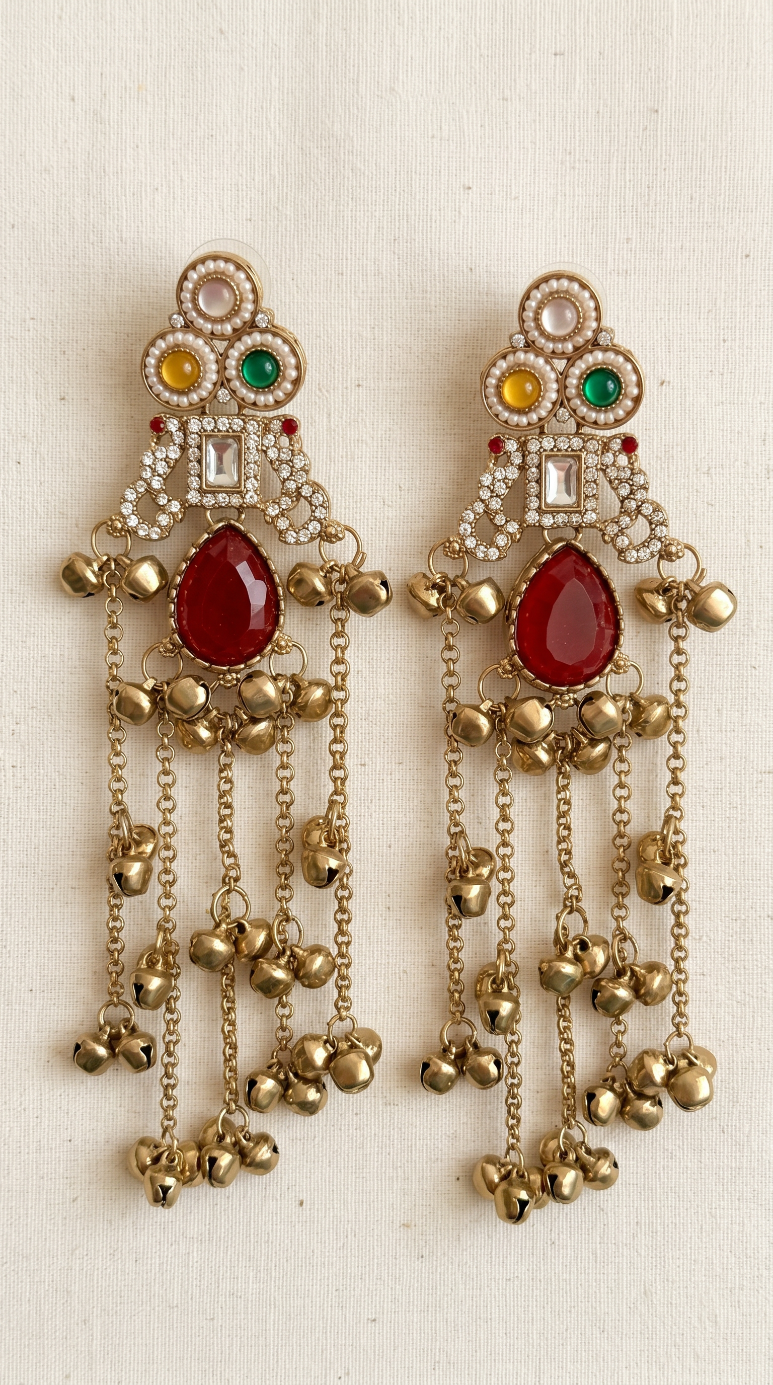 Maroon with multi Diamonte Kashmiri Earrings