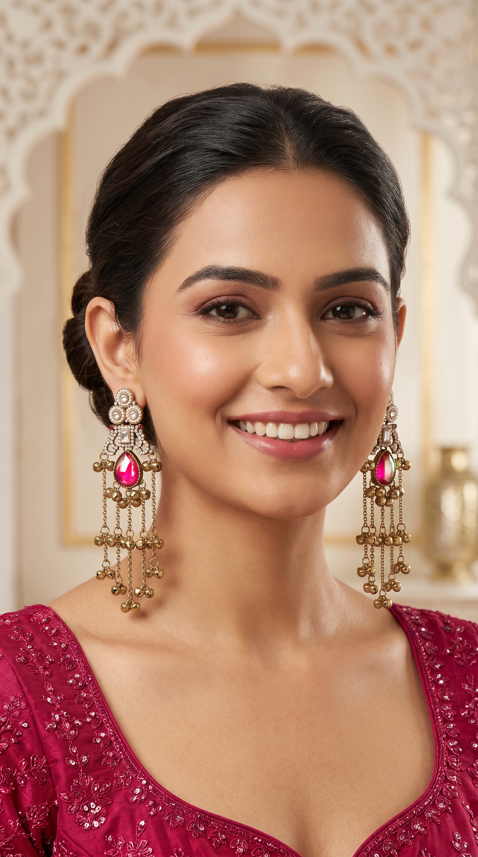 Pink Diamonte Kashmiri Earrings