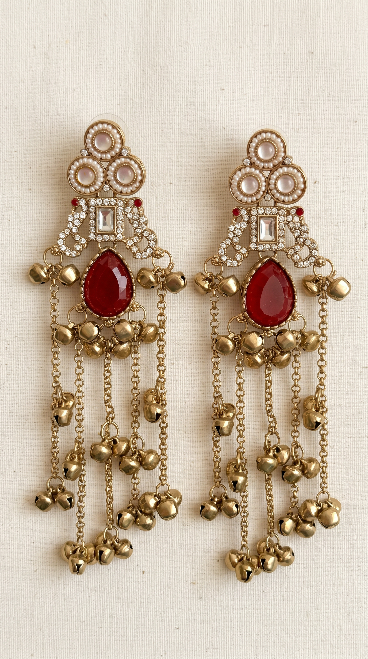Maroon Diamonte Kashmiri Earrings
