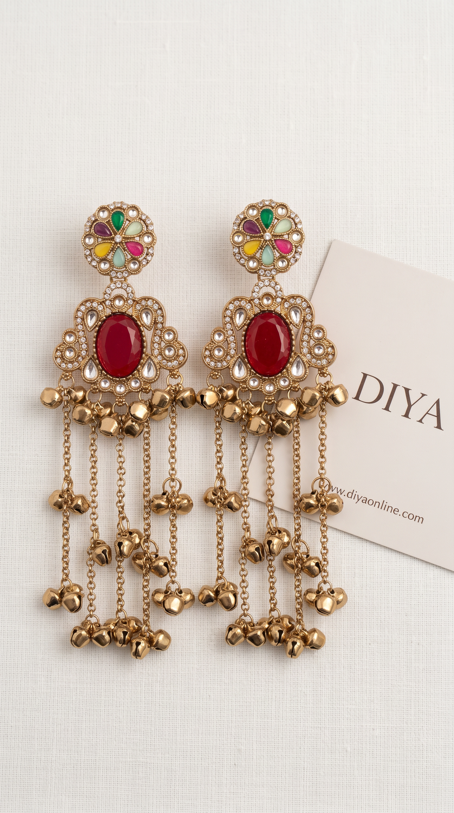 Maroon Diamonte Womens Kashmiri Earrings