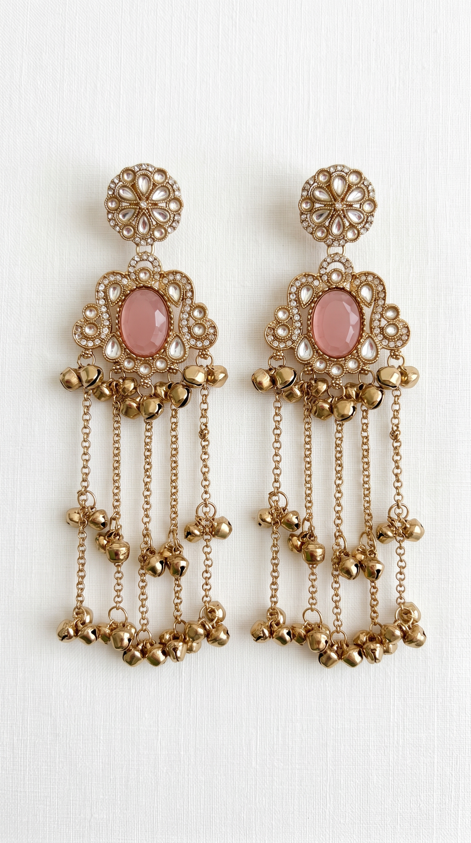 Womens Baby Pink Diamonte Kashmiri Earrings