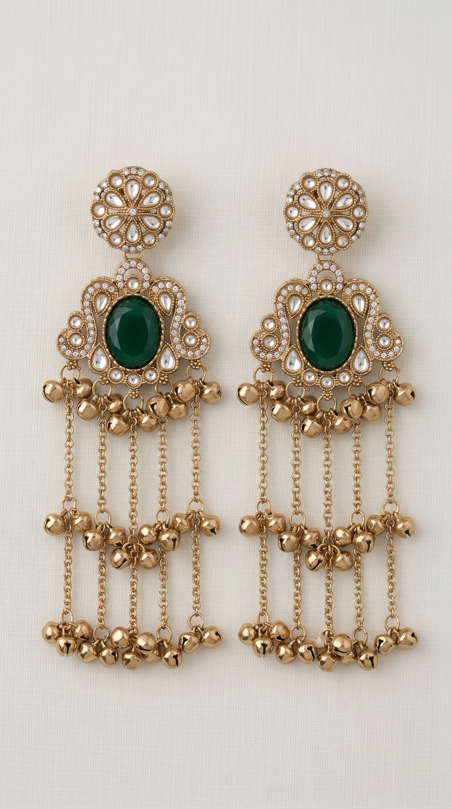 Womens Bottle Green Diamonte Kashmiri Earrings