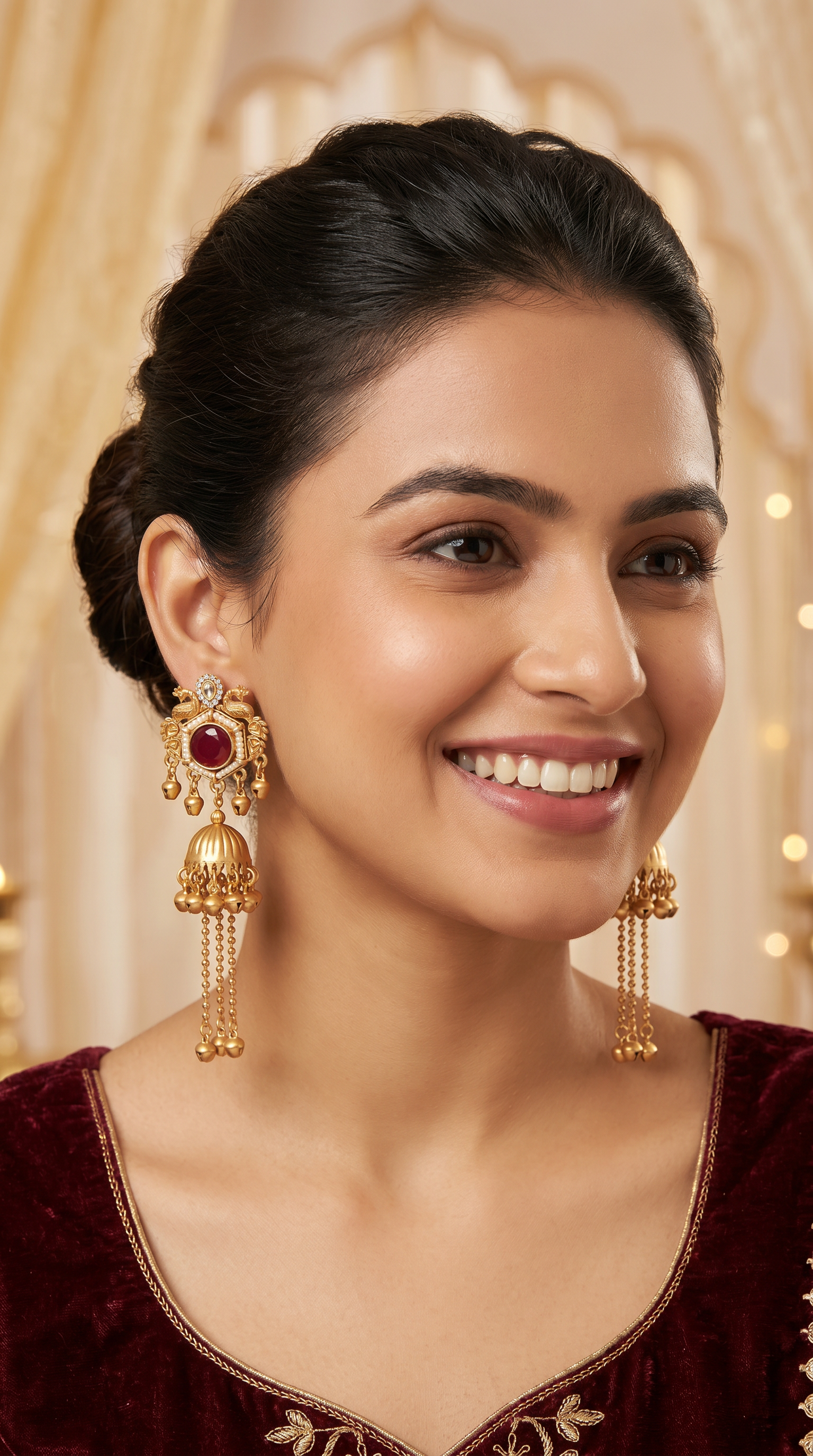 Maroon Diamonte Earings