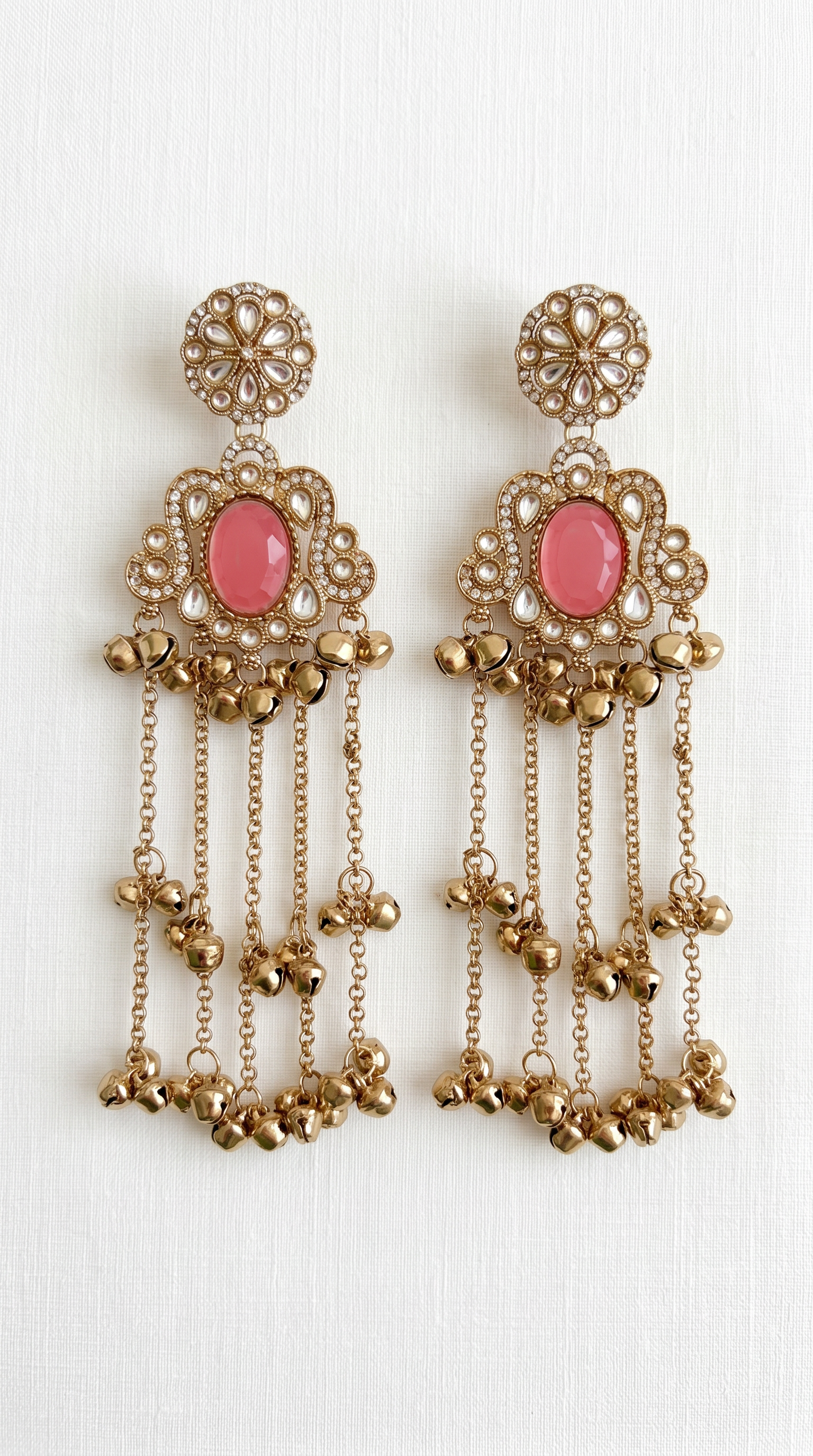 Pink Diamonte Kashmiri Earrings With Gunguroo
