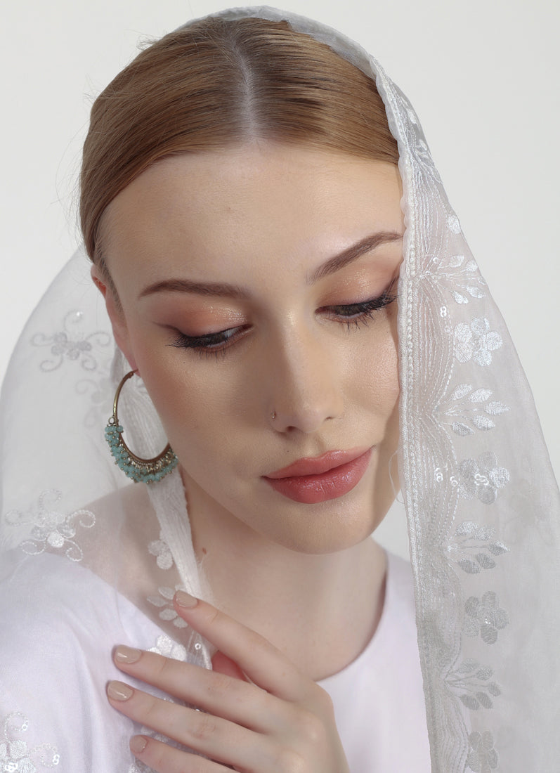 Antique Gold Bali Hoop Earrings with Light Aqua Beads