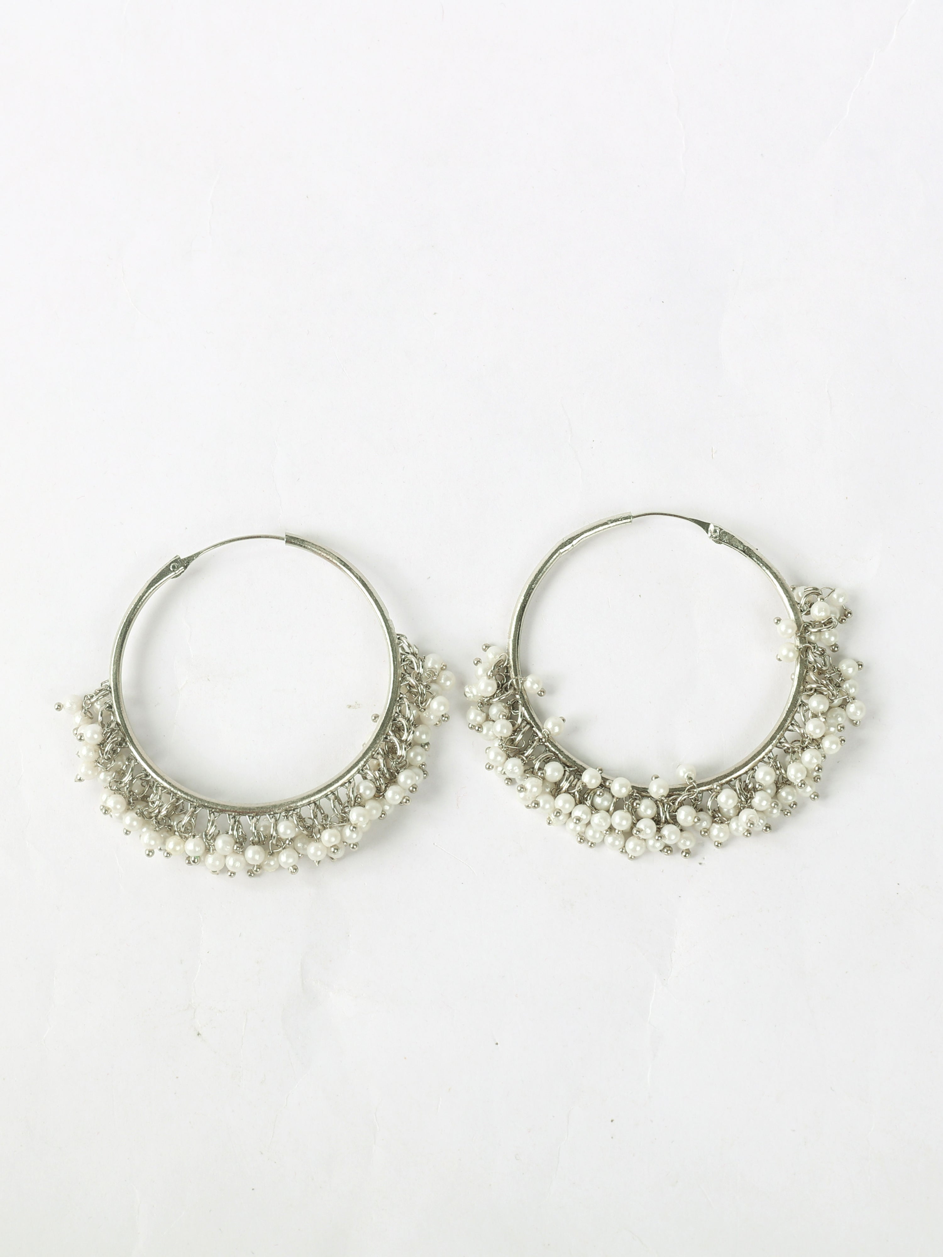 Silver Bali Hoop Pearl Earrings