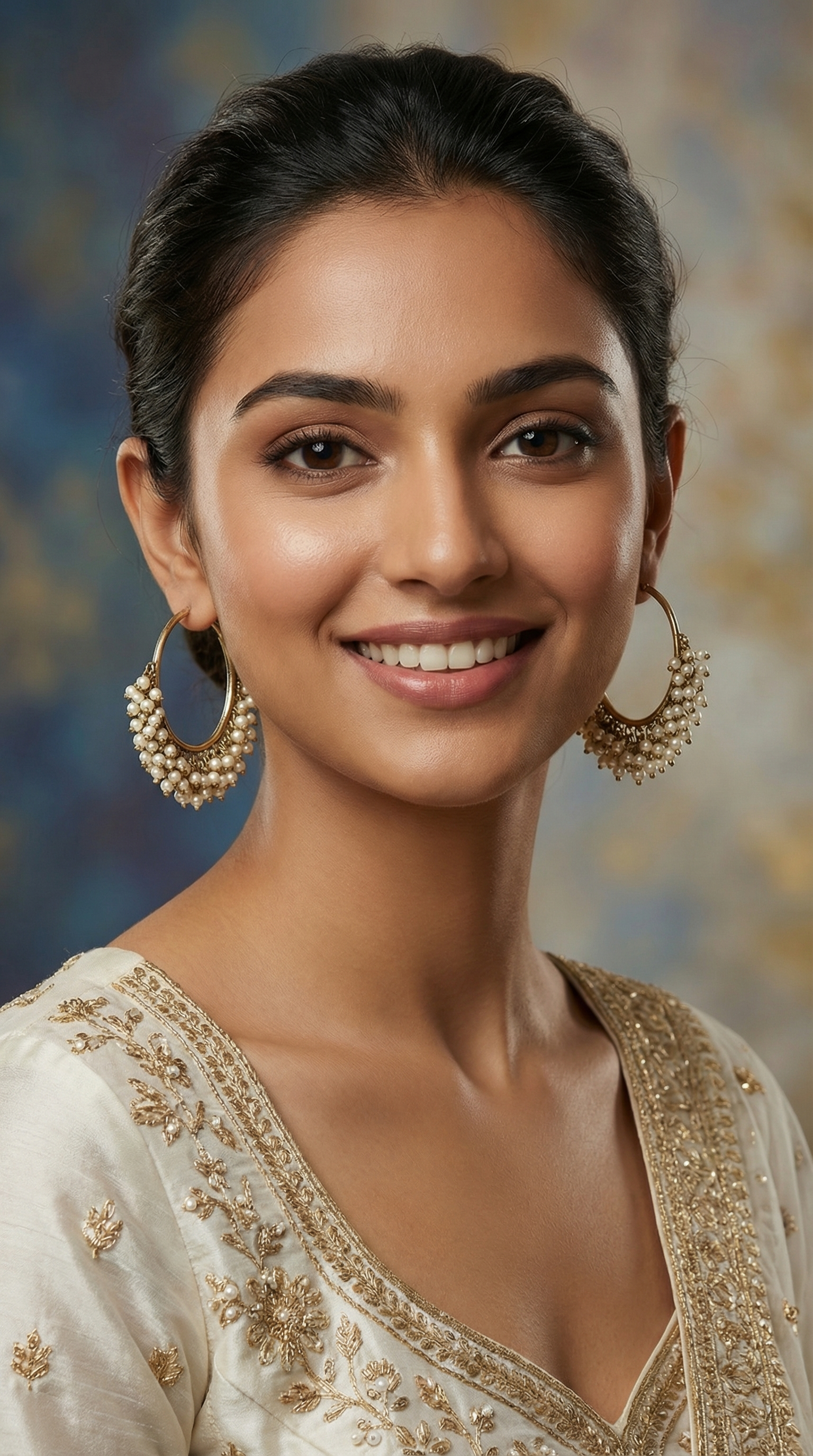 Antique Gold Bali Hoop Earrings with Pearls - Ethnic Jewelry