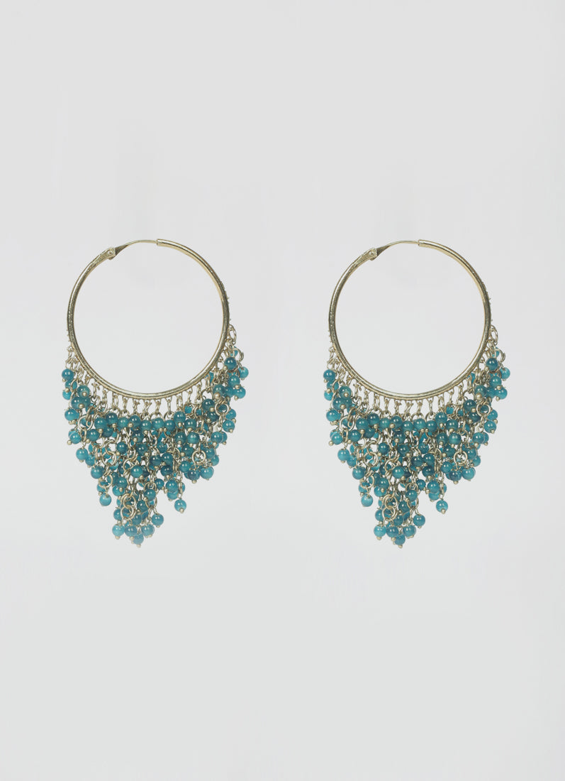 Teal Beaded Gold Hoop Earrings – Luxury Bridal & Festive Statement Jewelry
