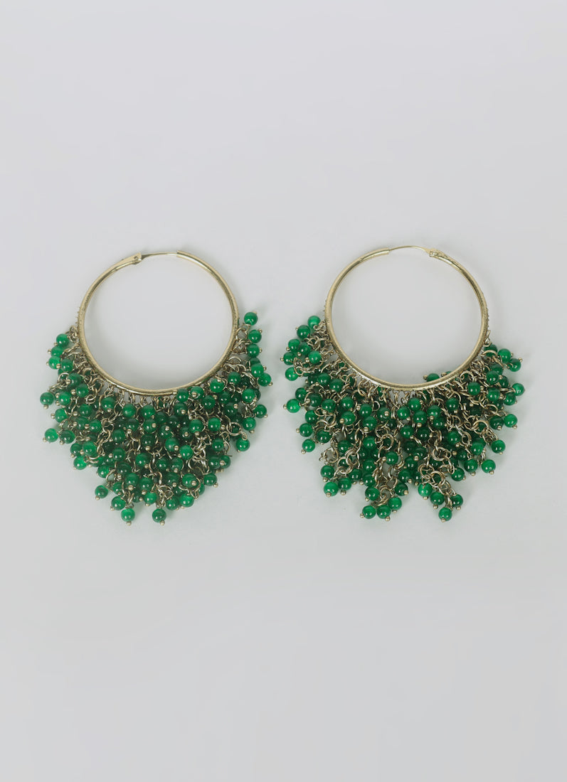 Dark Green Beaded Bali Earrings