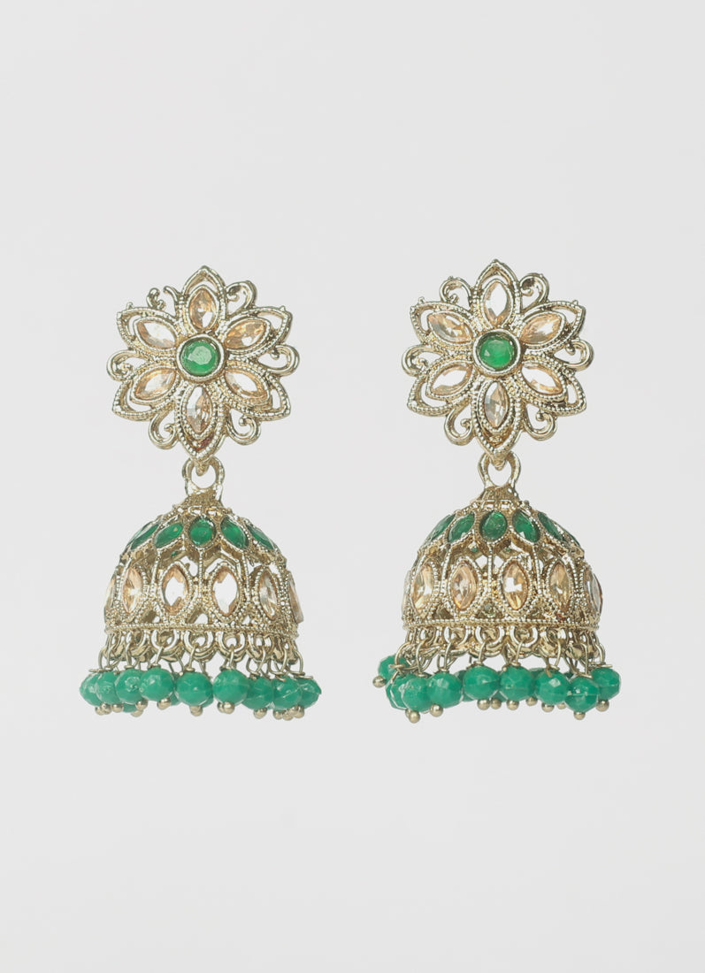 Green Diamonte Jumka Set