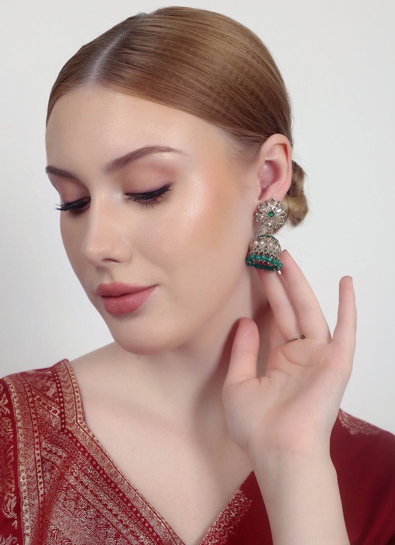 Green Diamonte Jumka Set