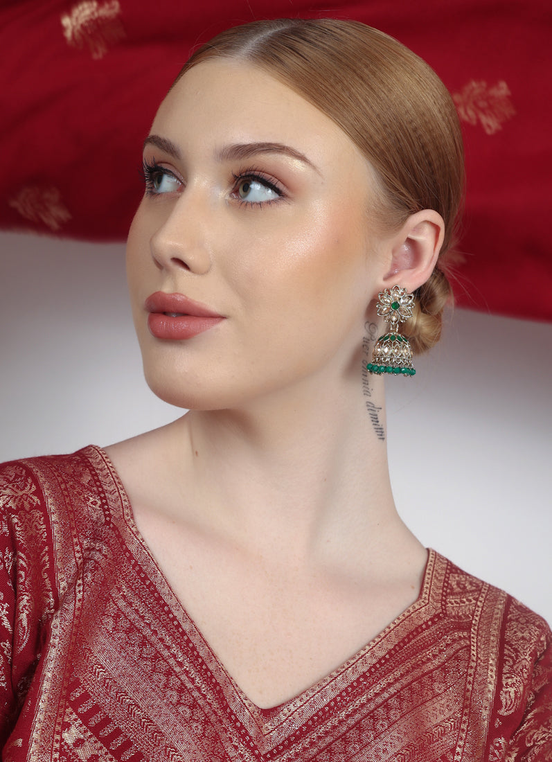 Green Diamonte Jumka Set