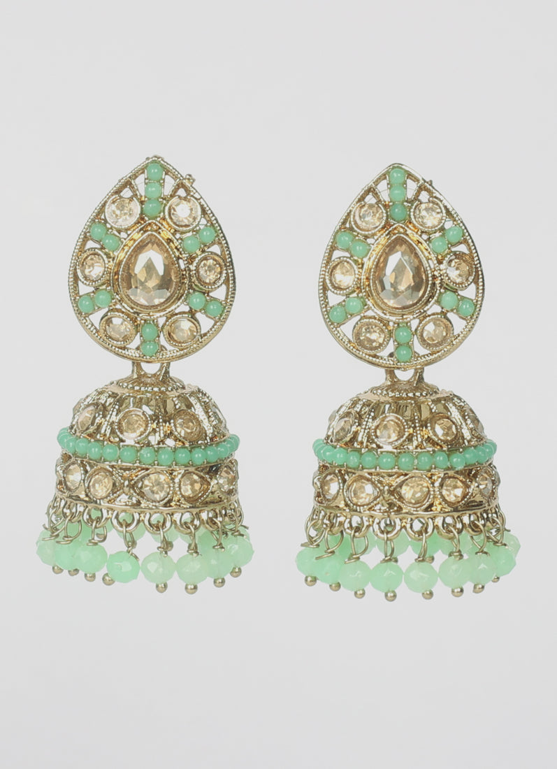 Mint Green Diamonte Jumka Set