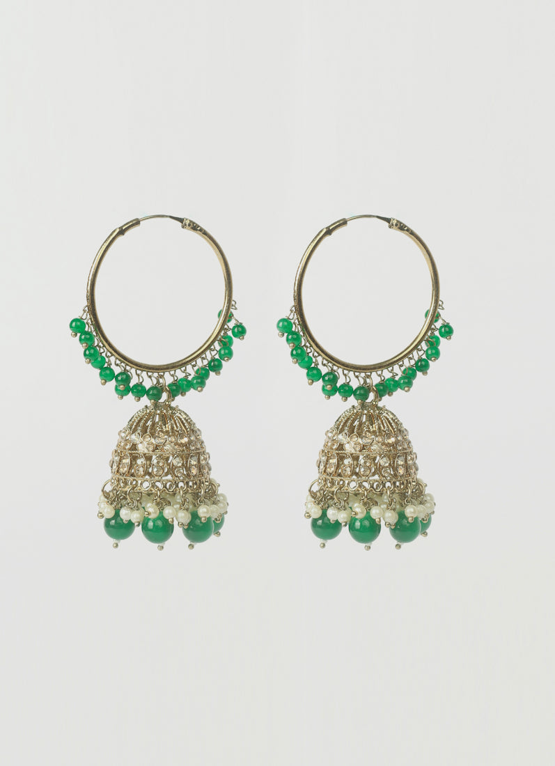 Women's Dark Green Beaded Earrings & Tikka Set