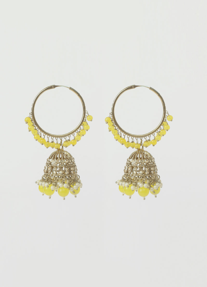 Womens Yellow Beaded Earrings & Tikka Set