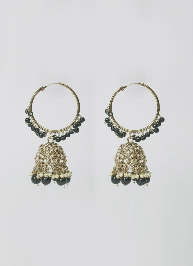 Womens Black Beaded Earrings & Tikka Set