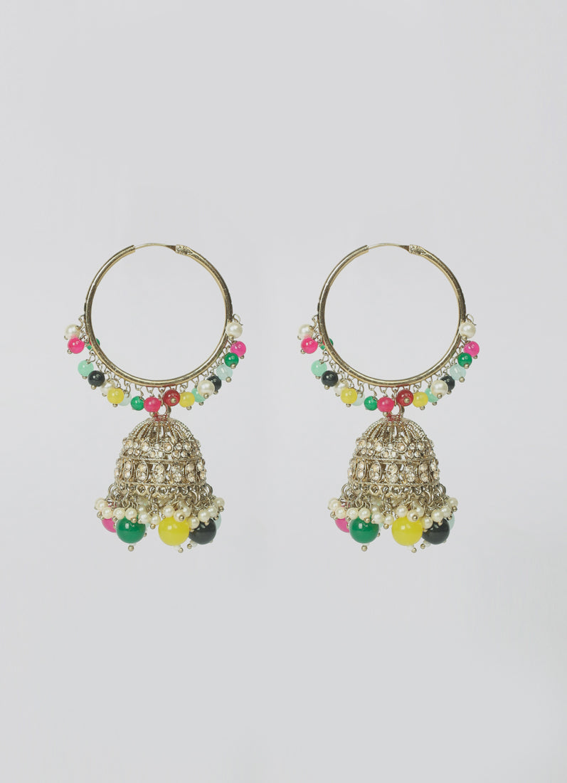 Womens Multi Color Pearly Earrings & Tikka Set