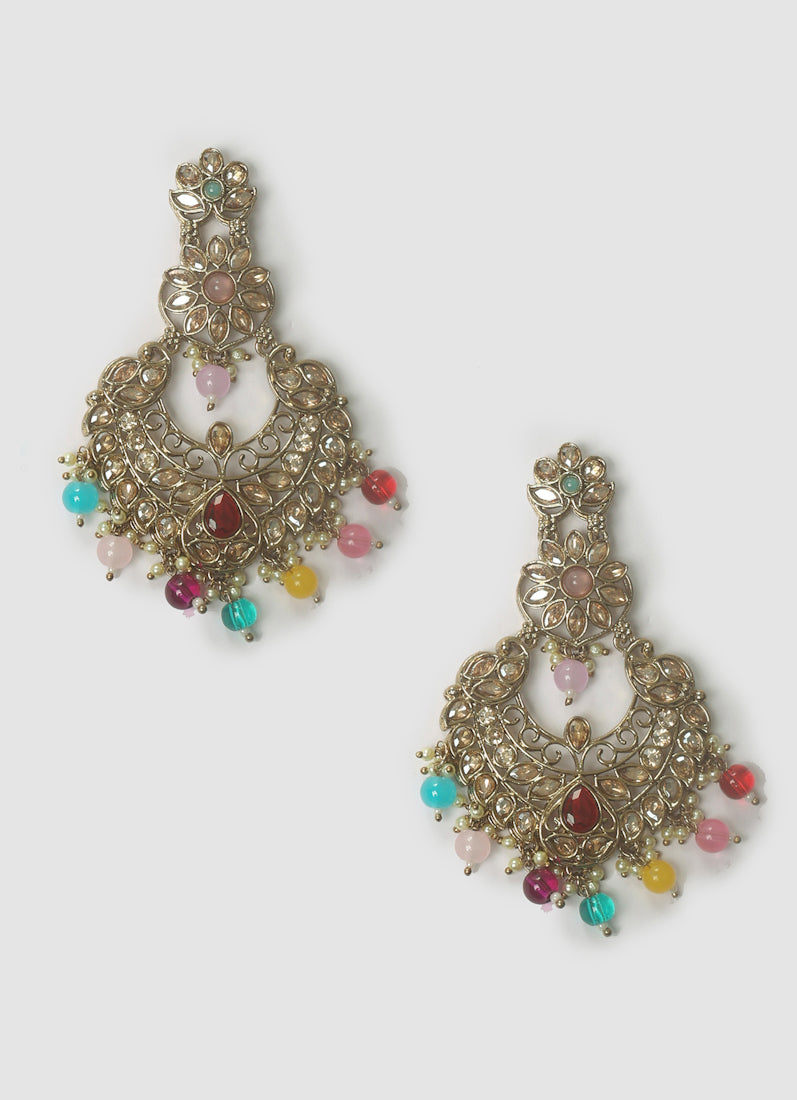 Womens Multicolour Beads Earrings & Tikka Set