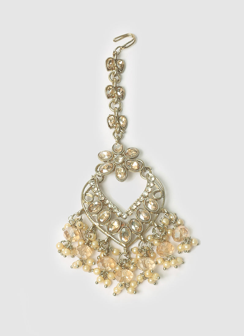 Womens Gold Latkan Style Earrings & Tikka Set