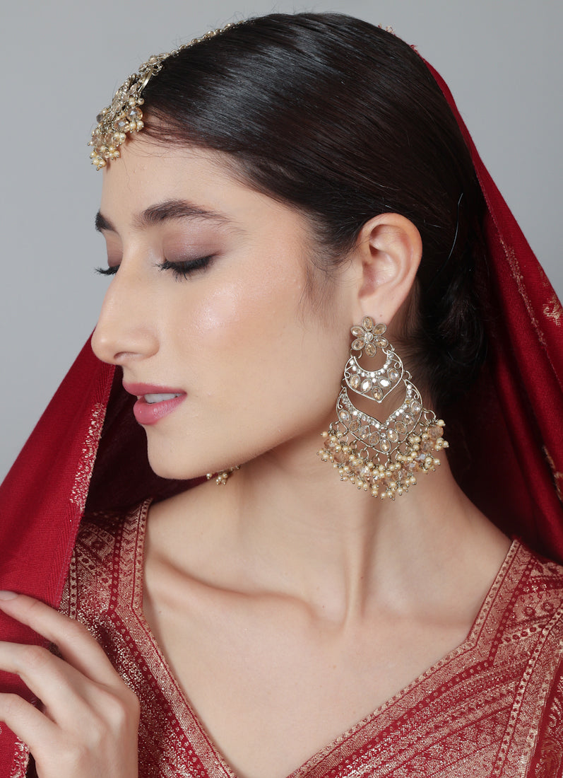 Womens Gold Latkan Style Earrings & Tikka Set