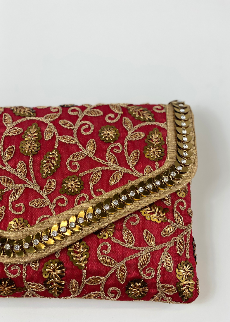 Silk Embroidered Handbag-Antique Gold