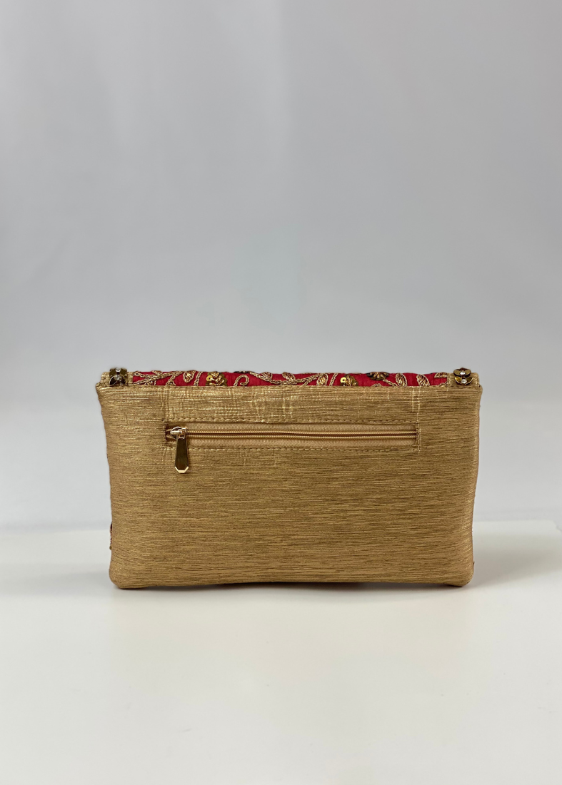 Silk Embroidered Handbag-Antique Gold