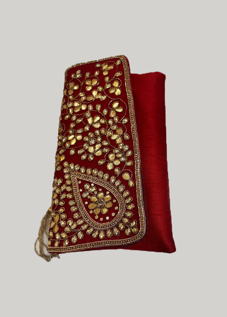 Red Silk Embroidered Handbag