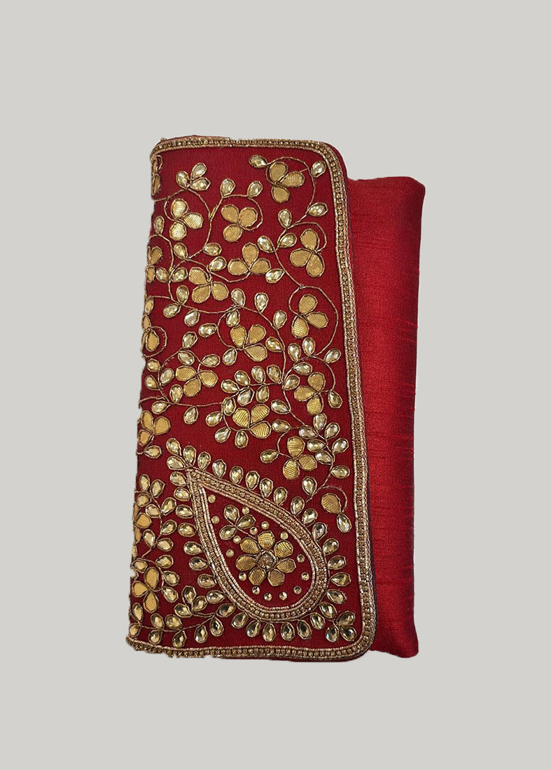 Red Silk Embroidered Handbag