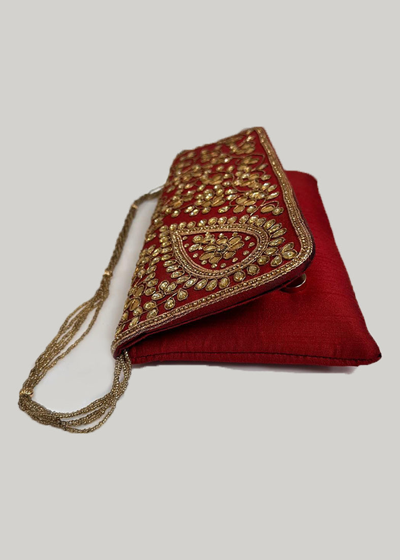 Red Silk Embroidered Handbag