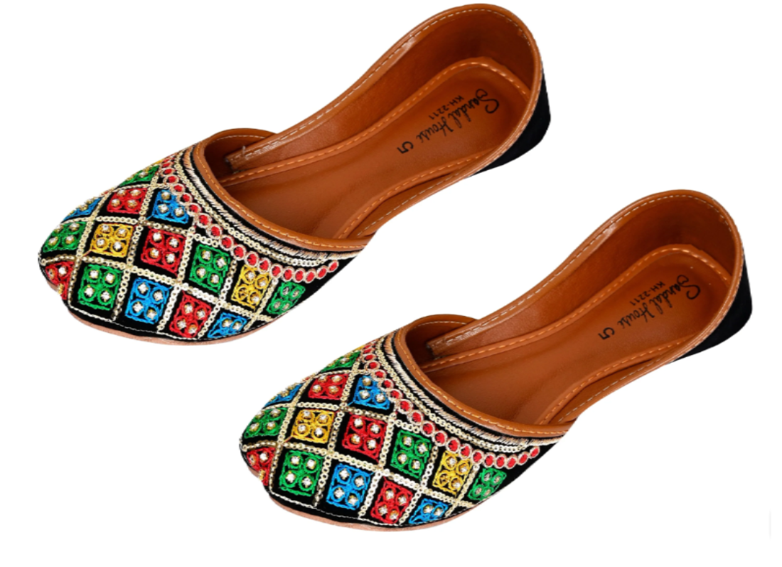 Black Velvet Multi Colored Punjabi Jutti