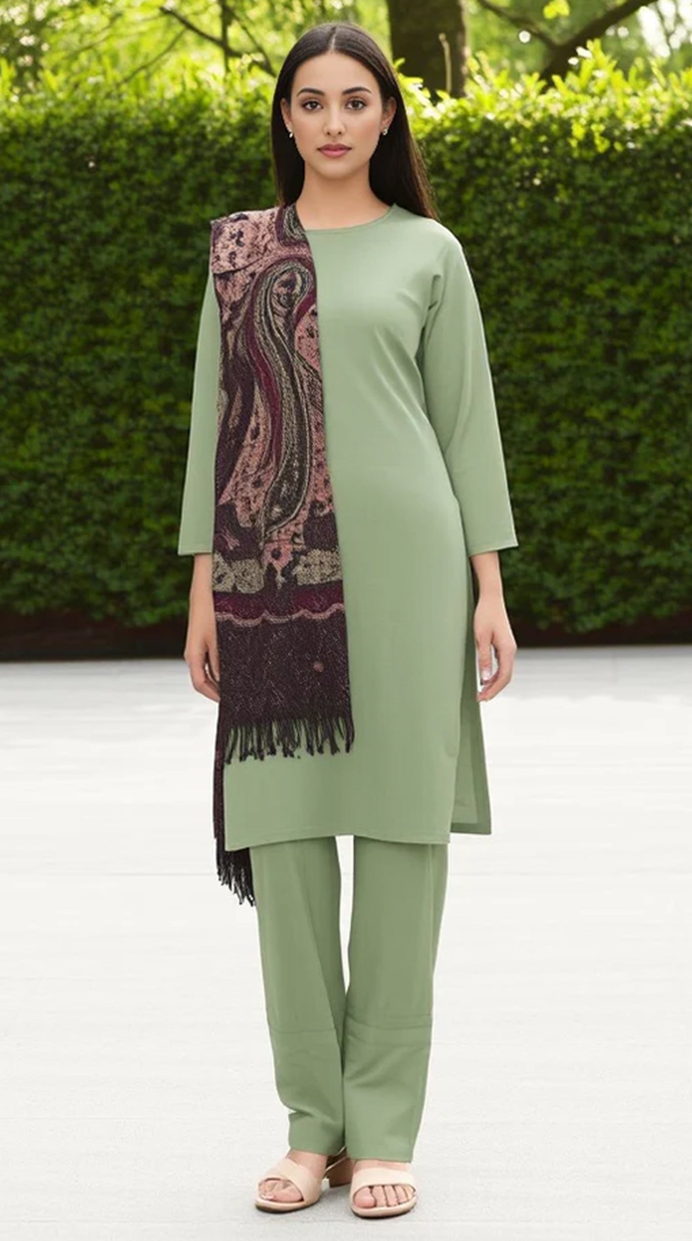 Moss Green Trouser Suit with Shawl