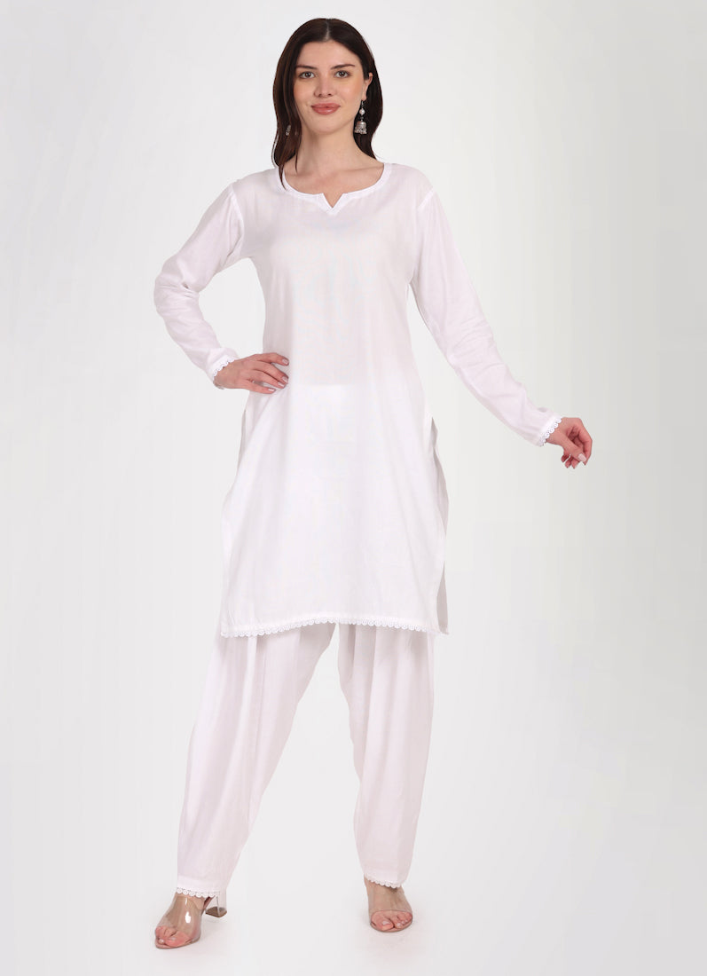 White Rayon Salwar Suit Set