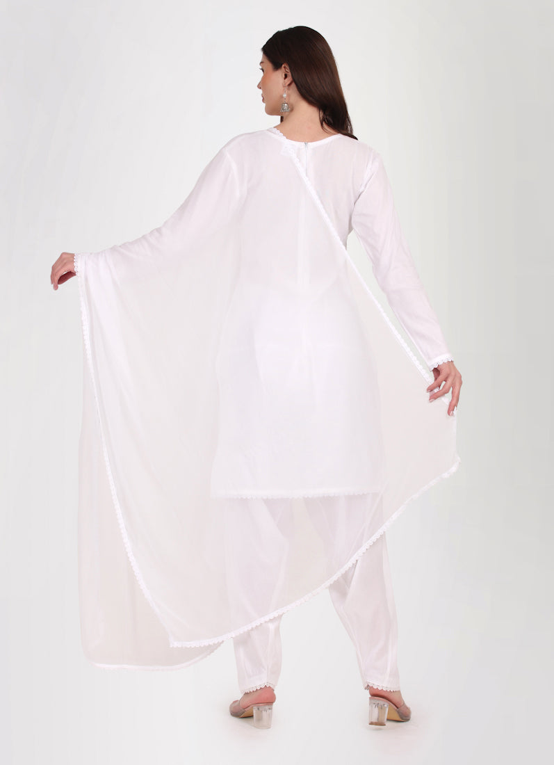 White Rayon Salwar Suit Set