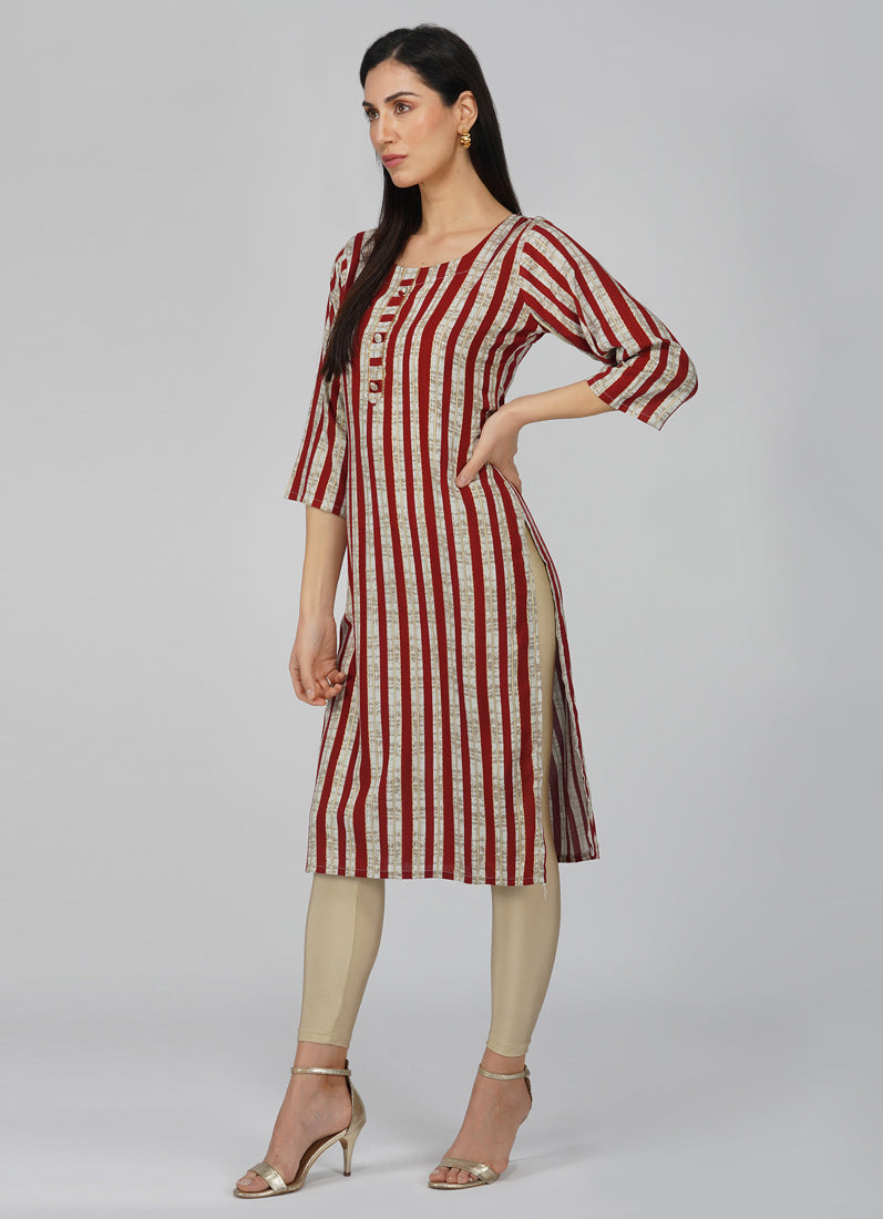 Maroon Cotton Stripe Pattern Kurti