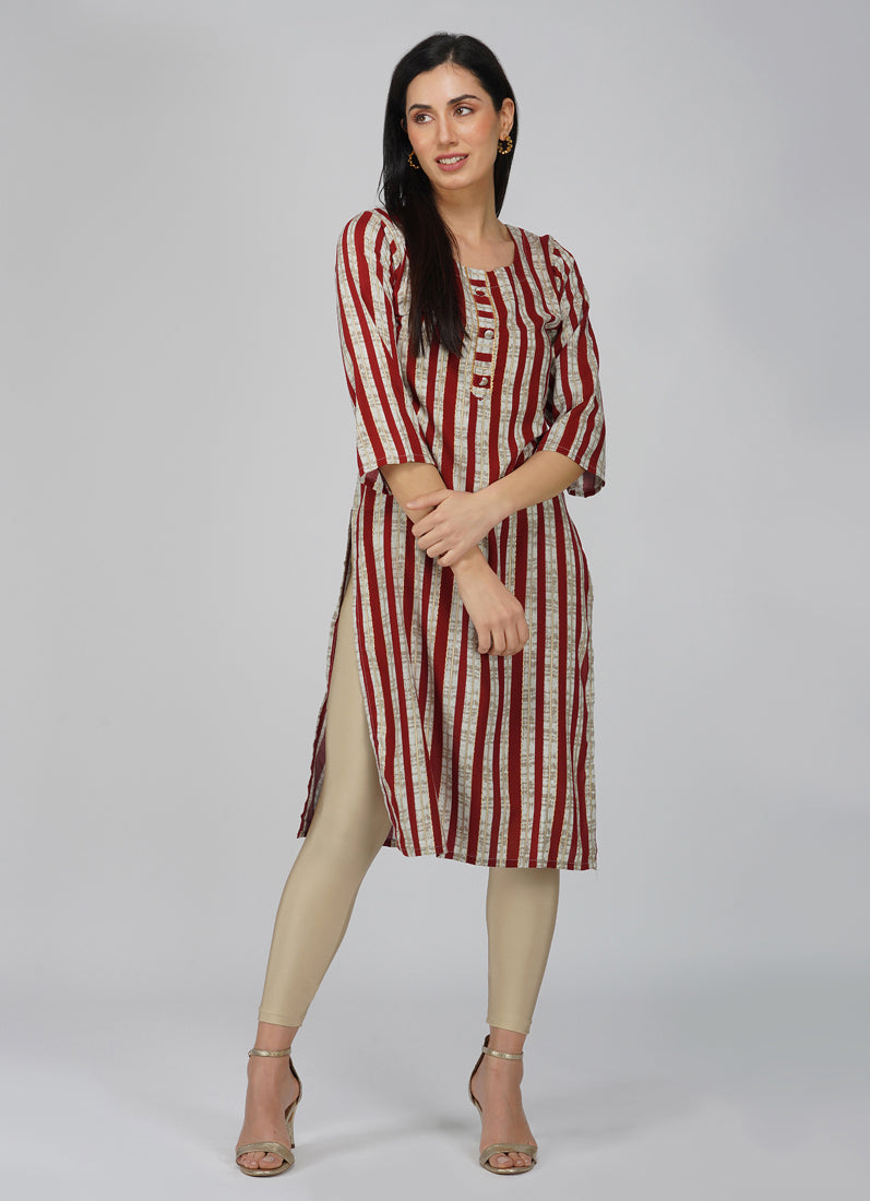 Maroon Cotton Stripe Pattern Kurti