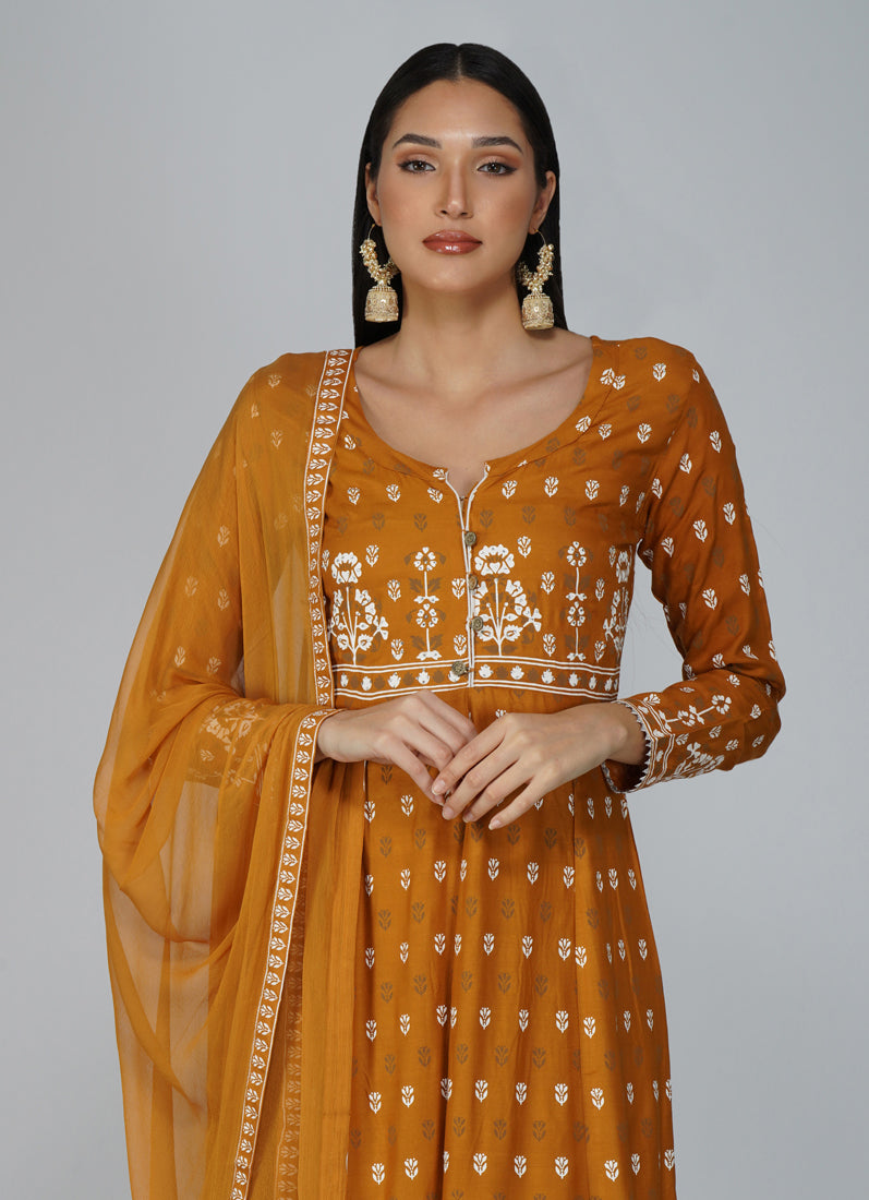 Mustard Anarkali Suit Set
