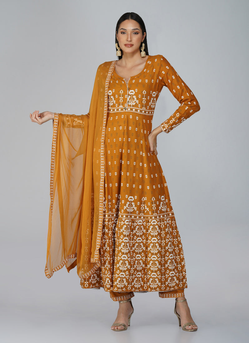 Mustard Anarkali Suit Set