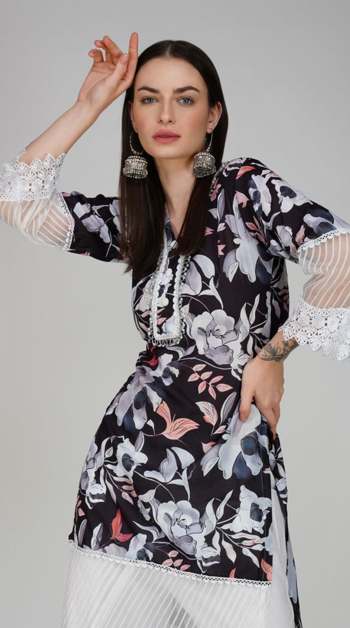 Black Embroidered Straight Cut Trouser Suit Set