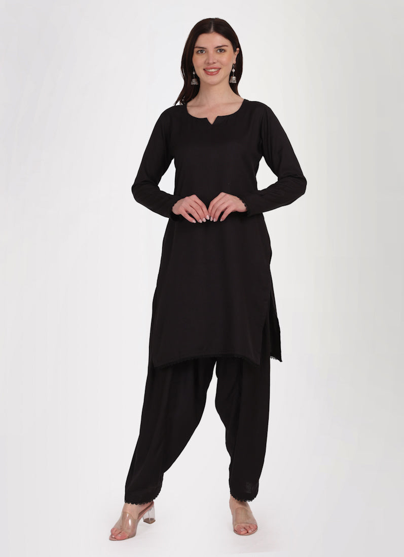 Black Rayon Shift Style Salwar Suit Set