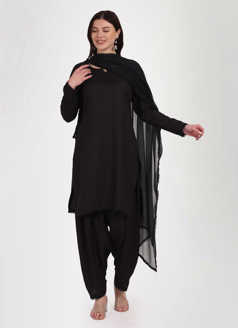 Black Rayon Shift Style Salwar Suit Set