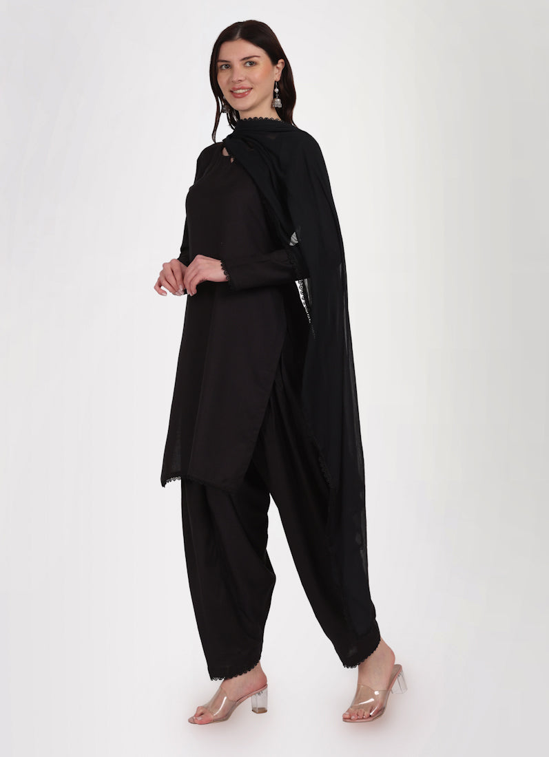 Black Rayon Shift Style Salwar Suit Set