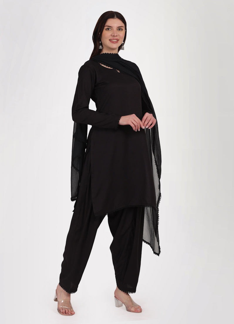 Black Rayon Shift Style Salwar Suit Set