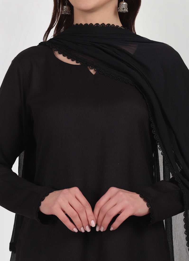 Black Rayon Shift Style Salwar Suit Set