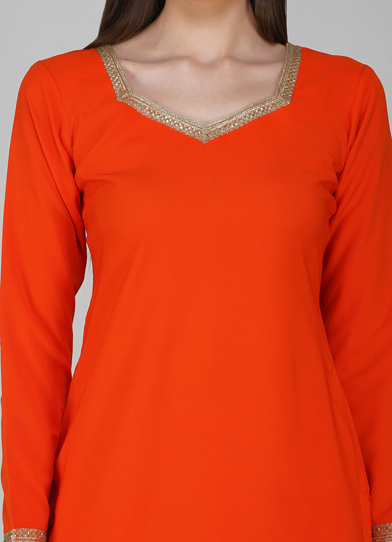 Orange Crepe Printed Salwar Suit