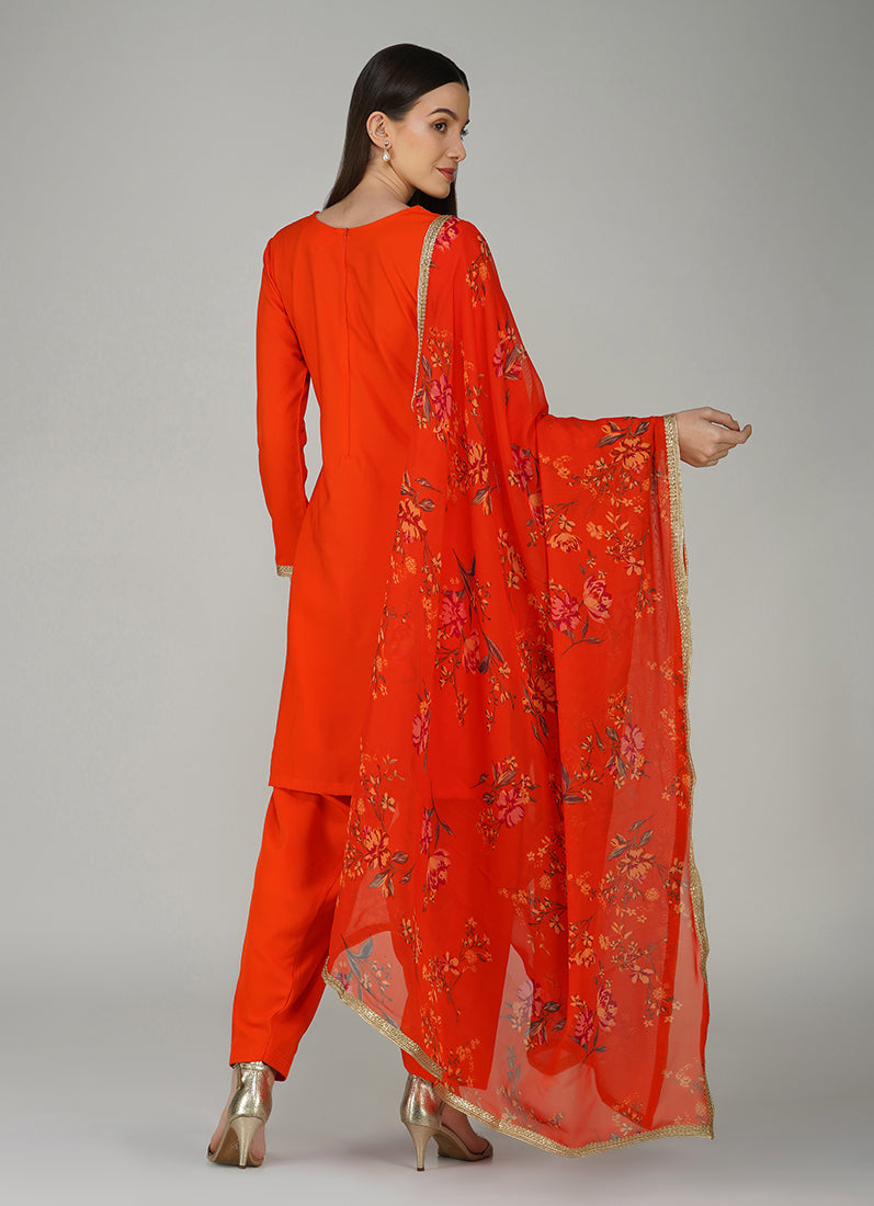 Orange Crepe Printed Salwar Suit