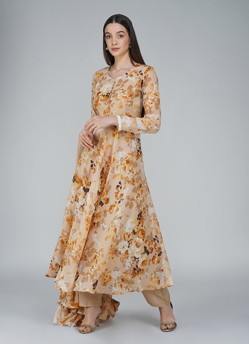 Beige Georgette Bias Cut Suit Set