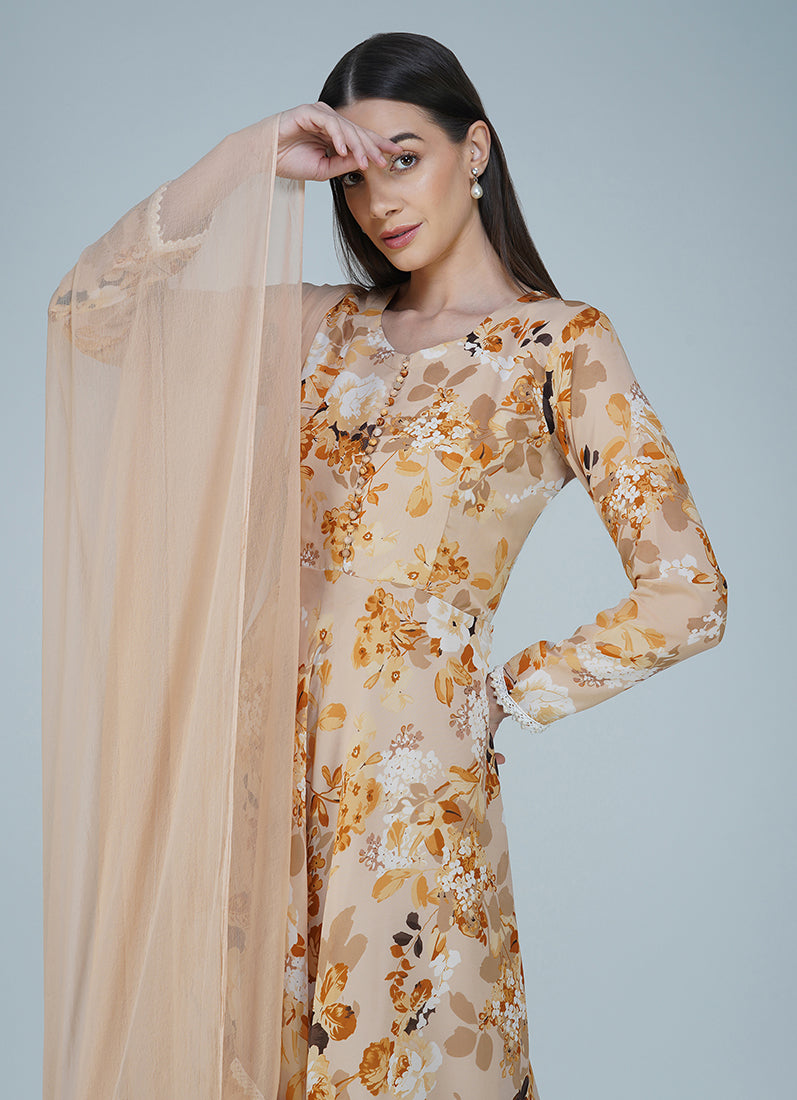 Beige Georgette Bias Cut Suit Set